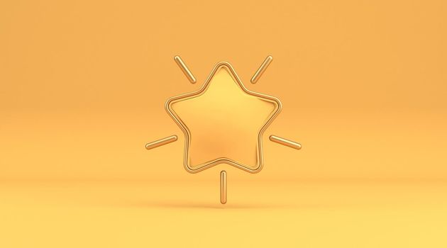 Single glowing star sign 3D rendering illustration isolated on yellow background