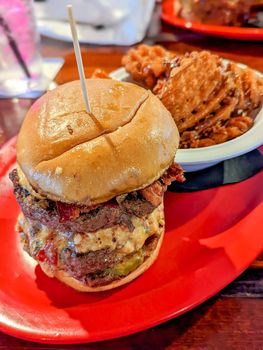 grass fed bison burger and sweet maple fries