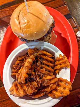 grass fed bison burger and sweet maple fries