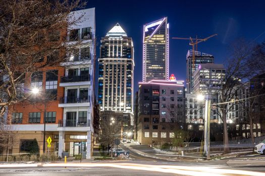 charlotte north carolina city skyline after winted storm