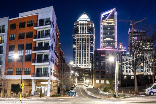 charlotte north carolina city skyline after winted storm