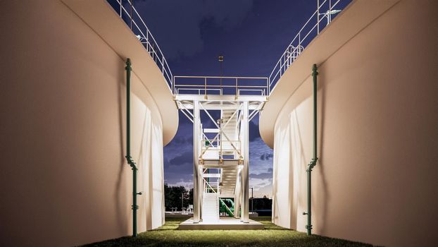 stair between two water tanks at nght 3d model