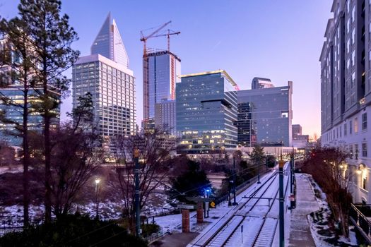 charlotte north carolina city skyline after winted storm