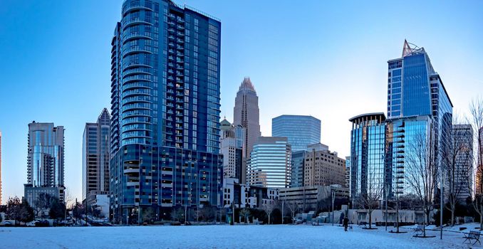 charlotte north carolina city skyline after winted storm