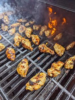 Chicken meat fried on a barbecue grill