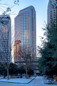 charlotte north carolina city skyline after winted storm