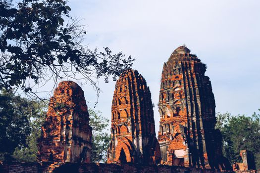 Ancient temple ruins in Wat Choeng Tha, part of the famous Ayutthaya Historical Park in Thailand