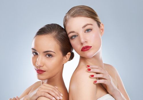 Studio beauty shot of a two young models.