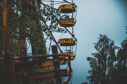 The abandoned Ferris wheel in the amusement park in Pripyat. Chernobyl nuclear power plant zone of alienation