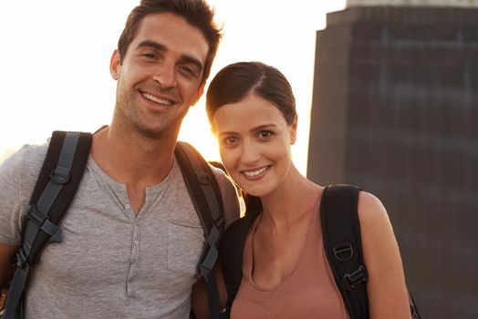 Cropped shot of a young couple touring a foreign city.