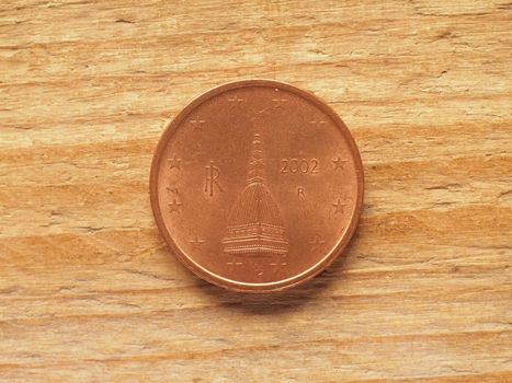 one cent coin, Italian side showing Mole Antonelliana in Turin currency of Italy, European Union