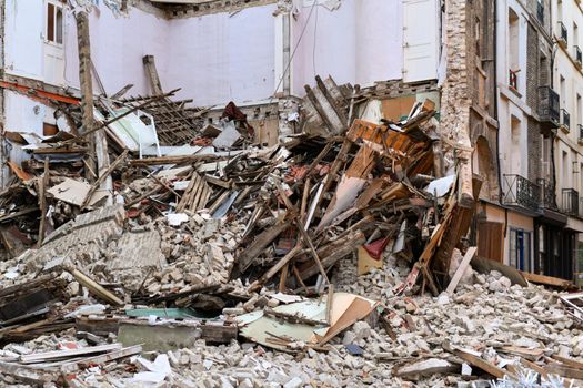 The ruins of a destroyed house after shelling