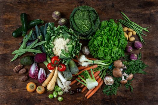 Panel of fresh vegetables including ancient root vegetables