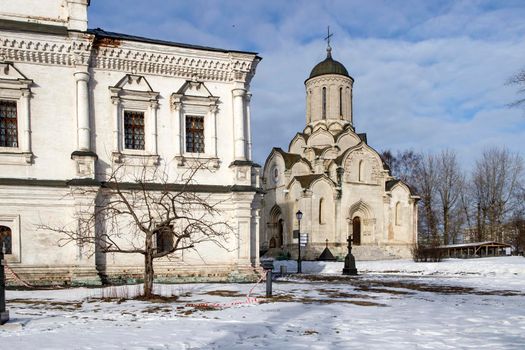 Moscow, Russia - March, 2022, View of the Spaso-Andronikov Monastery in Moscow in winter