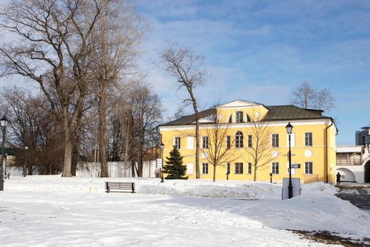 Moscow, Russia - March, 2022, View of the Spaso-Andronikov Monastery in Moscow in winter