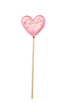 Pink star lollipop inside on a stick isolated on white. Gift for Valentine's Day. square format