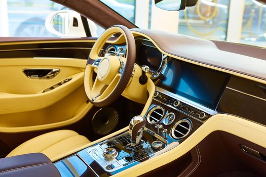 Luxury car interior details. Shallow DOF - selective focus