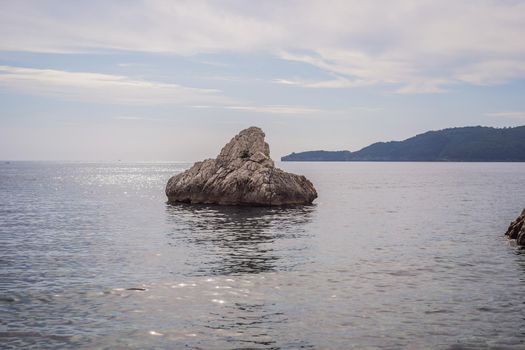 Beautiful rocks in the sea in Montenegro. Montenegro is a popular tourist destination in Europe.