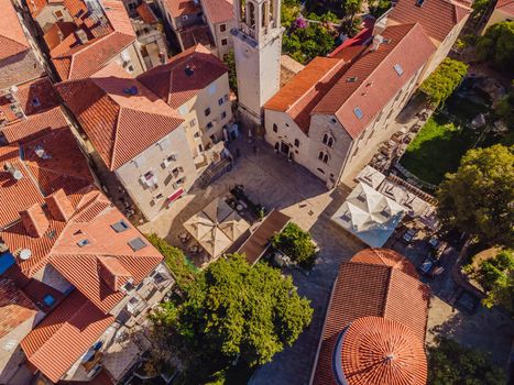 Old town in Budva in a beautiful summer day, Montenegro. Aerial image. Top view.