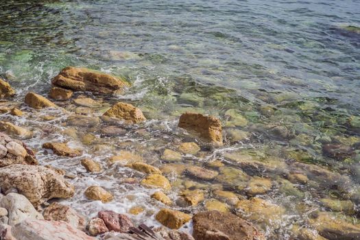 Beautiful rocks in the sea in Montenegro. Montenegro is a popular tourist destination in Europe.