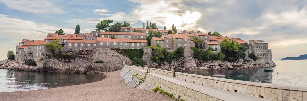 Beautiful view of the island of St. Stephen, Sveti Stefan on the Budva Riviera, Budva, Montenegro.