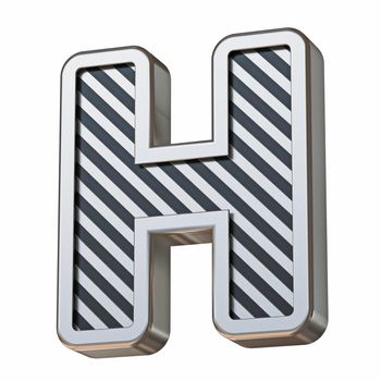 Stainless steel and black stripes font Letter H 3D rendering illustration isolated on white background