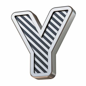 Stainless steel and black stripes font Letter Y 3D rendering illustration isolated on white background