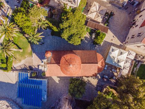 Old town in Budva in a beautiful summer day, Montenegro. Aerial image. Top view.