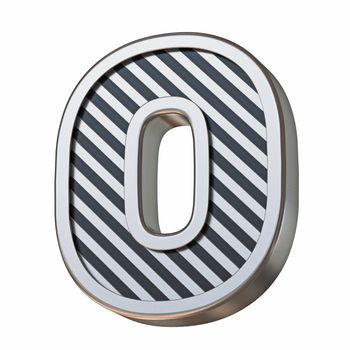 Stainless steel and black stripes font Number 0 ZERO 3D rendering illustration isolated on white background