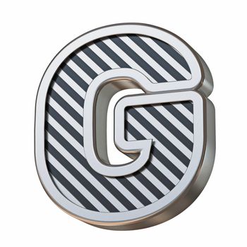 Stainless steel and black stripes font Letter G 3D rendering illustration isolated on white background