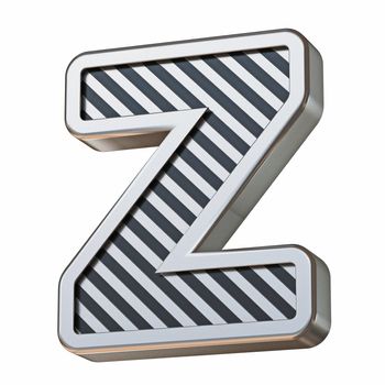Stainless steel and black striped font Letter Z 3D rendering illustration isolated on white background