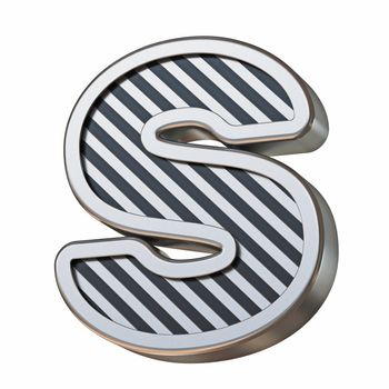 Stainless steel and black stripes font Letter S 3D rendering illustration isolated on white background