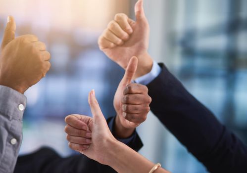 Cropped shot of a group of businesspeople showing a thumbs up gesture.