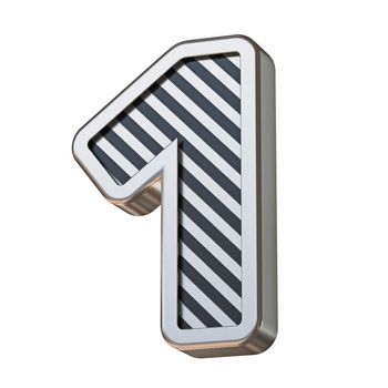 Stainless steel and black stripes font Number 1 ONE 3D rendering illustration isolated on white background