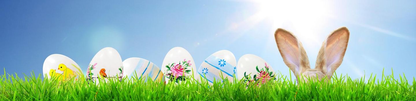Easter composition with rabbit. Festive decoration. Happy Easter.