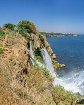 Antalya, Turkey 19.07.2021. Lower Duden waterfalls or Lara waterfall in Antalya, Turkey, on a sunny summer day