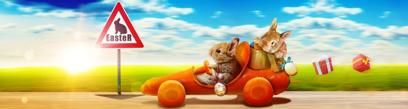 Easter composition with rabbit. Festive decoration. Happy Easter.