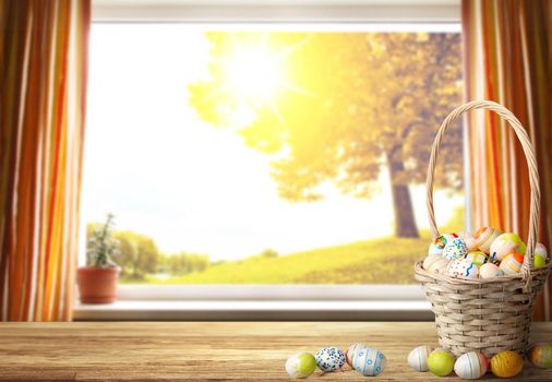 Easter composition with eggs. Festive and decoration.