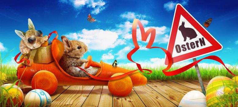 Easter composition with rabbit. Festive decoration. Happy Easter.