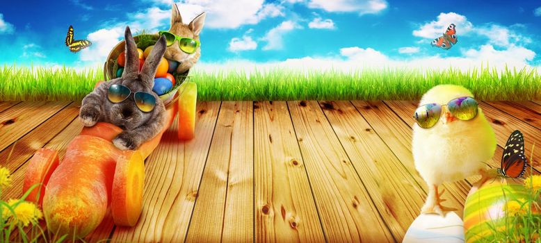 Easter composition with rabbit. Festive decoration. Happy Easter.