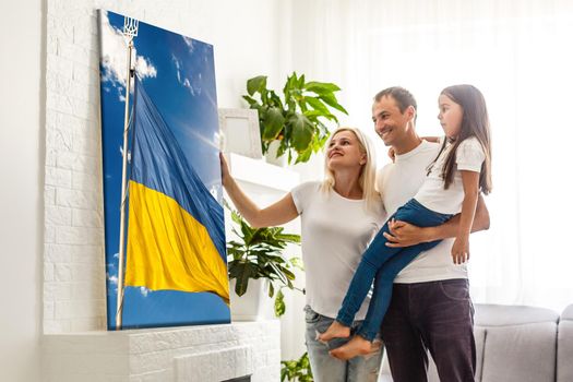 flag of ukraine oil painting on canvas. photo canvas with the flag of Ukraine.