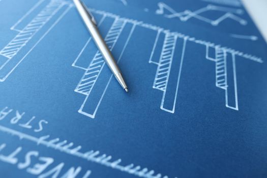 Drawn graph of financial business growth and metrics analytics. Marketing planning and business statistics research data concept