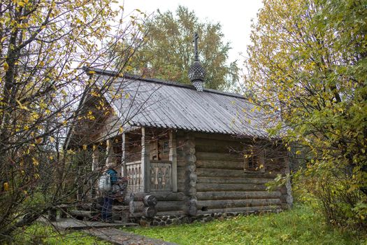 Karelia, Russia - 20 September 2021, A small recently built chapel of St. Jonah of Klimenets on the island of Kizhi
