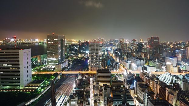 Wide angle of Tokyo at Night, long exposure, light trails