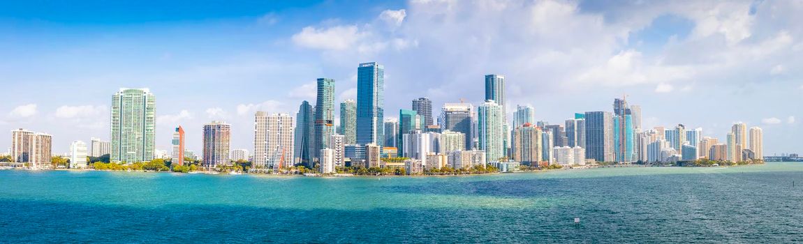 Miami skyline bright sunny day panoramic view, Florida, United States of America