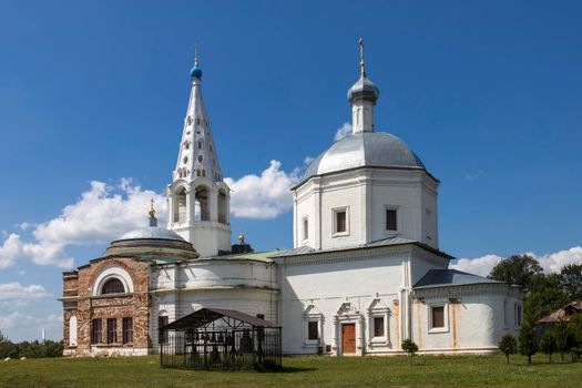 Serpukhov, Russia - June 18, 2021: Trinity Cathedral (Troitskiy sobor) is Serpukhov's oldest church founded in 13th-century, located on the Sobornaya Gora. History and travel.