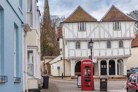 Dunmow, Thaxted, Essex, UK - September 2019, Great Dunmow is an ancient market town in north-west Essex with an estimated population. Medieval Guildhall front view