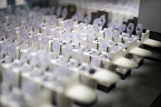Moscow, Russia - 20, May 2021, Test tubes in the laboratory in which PCR tests are done for the determination of coronavirus
