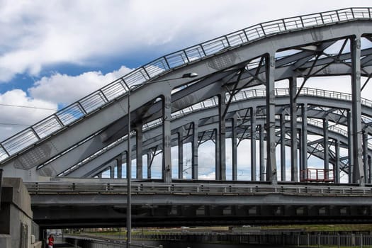 Saint Petersburg, Russia - August 17, 2021: American bridges. Embankment of the Obvodny Canal.