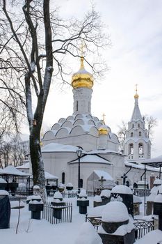 Moscow, Russia - 20 December 2021 , Ancient Cathedral of the don icon Of the mother of God on the territory of the Donskoy monastery
